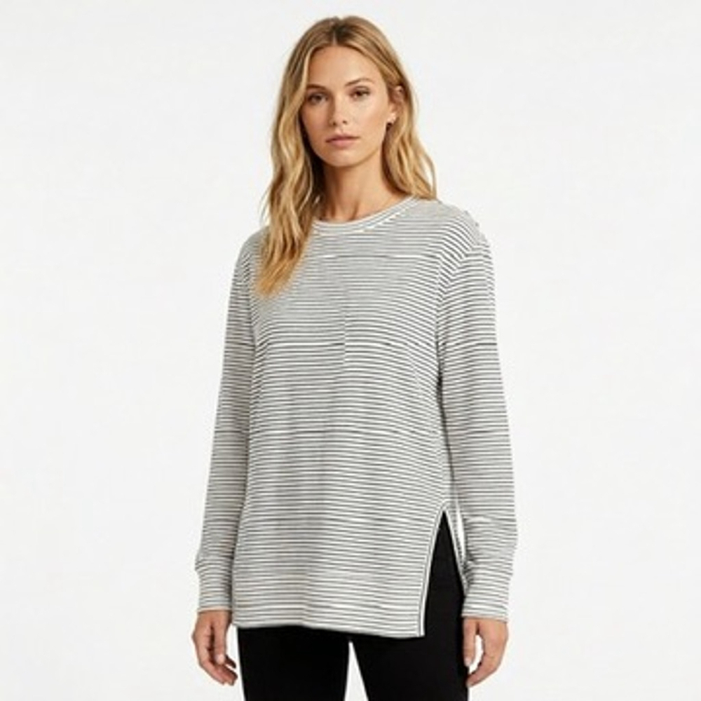 Daily Ritual Mini Stripe Sweatshirt Side Cutout Boxy Relaxed Nautical Top Size M
